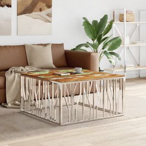 VidaXL Table Basse Argenté Acier Inoxydable Et Bois Massif D'acacia