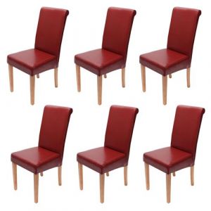 Lot de 6 chaises de séjour MENDLER Novara II, cuir rouge/pieds clairs