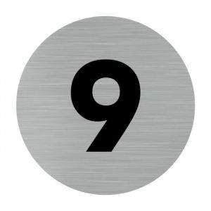 Signaletique.biz France - Pictogramme chiffre 9 (Q0312). Num&eacute;ro de porte 9. Autocollant souple effet alu bross&eacute; ou plaque de porte alu bross&eacute; ep 2mm