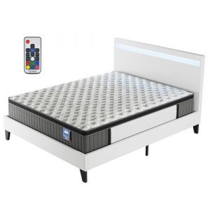 Ensemble 140x190cm-Matelas ressorts ensach&eacute;s et M&eacute;moire de forme + Lit avec T&ecirc;te de lit LED et sommier &agrave; lattes, Matelas 30cm d&rsquo;&eacute;paisseur