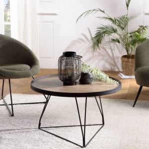 Macabane Fleur - Table basse ronde 70x70cm mocha pieds épingles métal noir