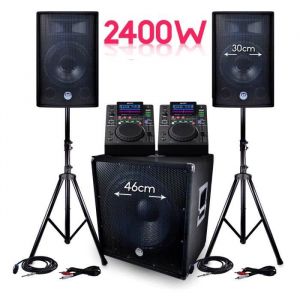 Image de Bm sonic PACK Sono BMS-1812 2400W SUB 46cm - 2 enceintes 30cm + Câbles + Double lecteur GEMINI