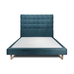 Lit avec t&ecirc;te de lit capitonnee bouclette et double sommier tapissier noir - Hauteur totale : 29cm