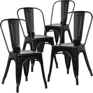Lot De 4 Chaises - Style Industriel En Métal Noir - Extérieur/Intérieur