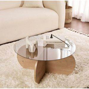 Pier Import - Table basse verre fumé - pied en croix effet chêne clair salta