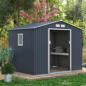 Trigano Abri de jardin m&eacute;tal anthracite 4,83 m&sup2; + kit d'ancrage