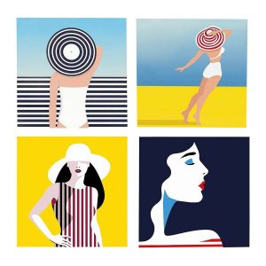 Decoratie Ensemble de 4 tableaux sur toile imprimée 28x28 Baigneuse