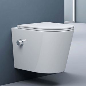 Wc Suspendu Blanc Cuvette Céramique Toilette avec Fonction de Bidet Abattant Silencieux avec Frein de Chute Aix601 - Blanc - Sogood