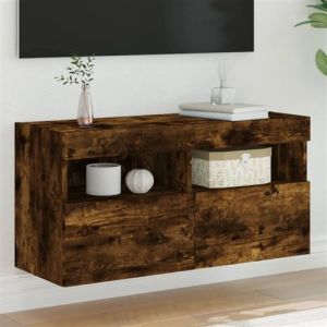 VidaXL Meuble Tv Mural Avec Lumières Led Chêne Fumé 80x30x40 Cm