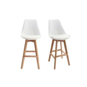 Image de Miliboo Tabouret : Lot de deux tabourets de bar design blancs et bois 65cm PAULINE