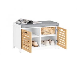 Sobuy FSR23-II-WN Banc à Chaussures, Banc de Rangement à Chaussures, Meuble à Chaussures, Meuble Bas Entrée avec Coussin rembourré