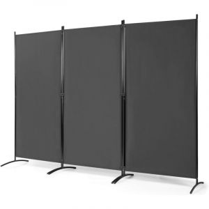 Cloison de séparation giantex à 3 panneaux paravent pliable 260 x 183cm marron, avec charnières résistantes en acier, autoportante