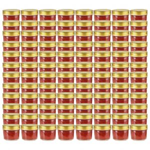 VidaXL Pots à confiture avec couvercle doré 96 pcs Verre 110 ml