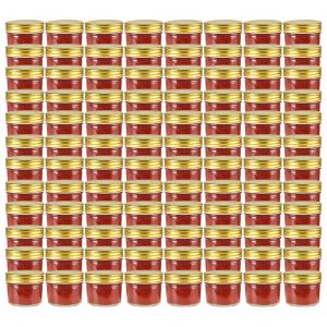 VidaXL Pots à confiture avec couvercle doré 96 pcs Verre 110 ml