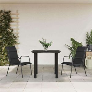 VidaXL Ensemble à manger de jardin 3 pcs noir textilène et acier