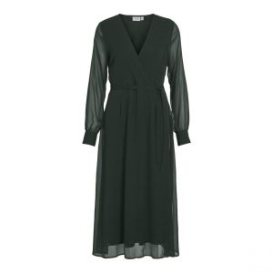Vila Vifalia V-Neck L/S Midi Dress-Noos Robe, Scarab, 44 Femmes