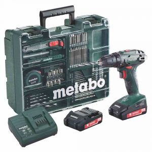 Metabo BS18LI - Perceuse visseuse avec 2 batteries 18V 2ah li-ion + chargeur + coffret de transport + 74 accessoires