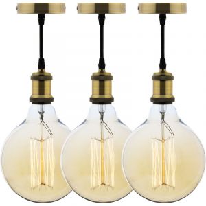 Elexity Lot de 3 kits de suspension vintage avec câble textile et ampoules filament carbone Grand globe