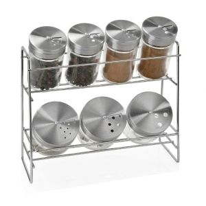 Wadiga &Eacute;tag&egrave;re &agrave; &Eacute;pices en M&eacute;tal + 7 Pots &agrave; &Eacute;pices en Verre