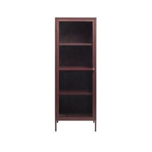 DRAWER Colonne de rangement 1 porte en verre strié et métal H160cm - Bjorn - Couleur - Bordeaux