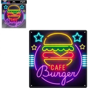 STC PLAQUE DE PORTE - Plaque D&eacute;co Effet N&eacute;on 30x30 cm &ndash; Cafe Burger