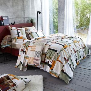 Drap housse imprimé en coton beige ARNAUD
