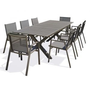 DCB Garden Ensemble repas de jardin 8 places en aluminium quartz - FLORIDE