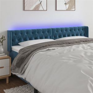 VidaXL Tête de Lit à LED Meuble de Chambre à Coucher Accessoire de Lit Double Tête de Cadre de Lit Intérieur Bleu Foncé 203x16x78/88 cm Velours