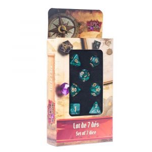 Trade Invaders Epic Forge Lot de 7 Dés multiformat – Vert et Chiffre doré