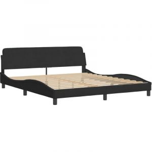 VidaXL Cadre de Lit avec Tête de Lit, Lit Rembourré avec Sommier à Lattes, Lit Double avec Pied Chambre à Coucher, Noir 180x200 cm Velours