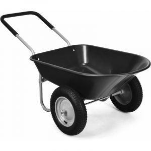 COSTWAY Brouette de Jardin 141L-Charge 100KG-2 Pneus Pneumatiques D.35cm-Poignée en U-en Métal Peint-pour Jardinage/Maçonnerie-Noir