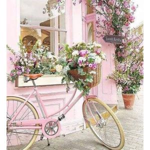 Figured’Art Diamond Painting Broderie Diamant 40x50cm Toile Entière Roulée avec Strass Perles Carrés - Bicyclette rose - Kit Complet 5D DIY Activité Manuelle Loisirs Créatifs Adultes