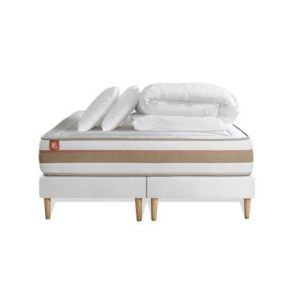 Image de Pack prêt à dormir matelas LE TENDRE 140x190 Ressorts ensac s + Mémoire de forme + sommier Blanc + 2 oreillers + couette