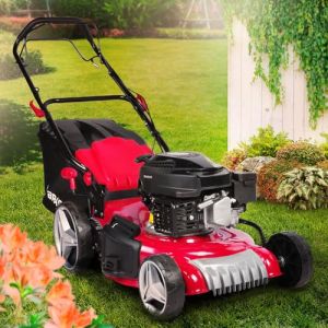 Tondeuse thermique autotract&eacute;e 46 cm 170cc 2800trs /min, moteur de marque 4 temps, 60 l, r&eacute;glage central 30-80mm, capot en t&ocirc;le en acier, 4 en 1 &ndash;