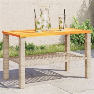 VidaXL Table de Jardin, Table &agrave; Manger, Table de Repas, Meuble de Patio Terrasse Arri&egrave;re-cour Ext&eacute;rieur, Beige R&eacute;sine Tress&eacute;e et Bois Acacia