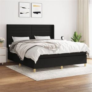 VidaXL Sommier à Lattes de Lit avec Matelas, Lit Rembourré, Lit Double, Lit Adulte de Chambre à Coucher Intérieur, Moderne, Noir 160x200 cm Tissu