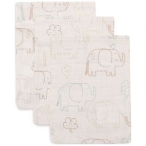 Jollein Lot de 3 gants de toilette en gaze de coton Elephant Tales