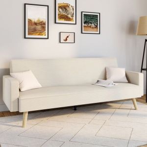 Idmarket Canap&eacute; droit scandinave 3 places convertible LARS velours c&ocirc;tel&eacute; beige
