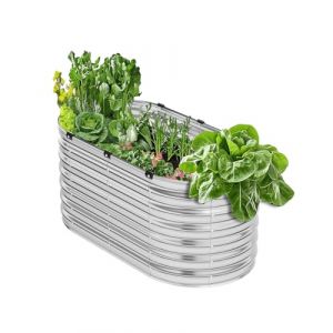 VEVOR Jardinière 1200x575x560 mm Lit de Jardin Surélevé Métal Galvanisé Bac de Plantation Ovale Fond Ouvert pour Cultiver Fleur Herbes Plantes Succulentes dans Jardin Terrasse Patio Balcon, Argent