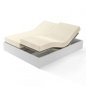 Drap-housse sommier articul&eacute; Satin De Coton ray&eacute; TERTIO - Ecru