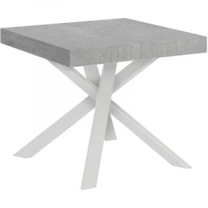 Table extensible 90x90/194 cm Clerk Plateau Ciment Pieds Blancs