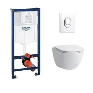 Image de Grohe Pack Rapid SL Mural + Cuvette sans bride Rimless Slim + Plaque Chromée Brillante