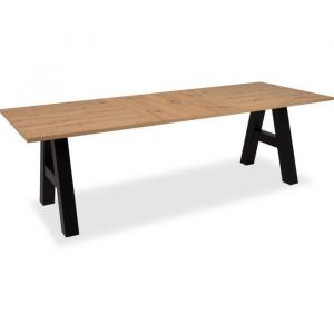 Tbs Table a manger GRANADA extensible - Style Industriel - 6/10 personnes - 2 rallonges 40 cm - L 157/197 x P 90 x H 75 cm - Chene/N