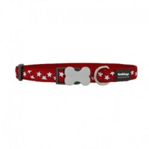 Image de RedDingo Collier R&eacute;glable pour Chien Rouge Etoiles Blanc 20-32 cm 12 mm