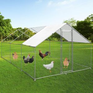 Monster shop Monster-shop - Enclos Poulailler Extérieur 4mx6mx2m Volière Acier Galvanisé Volaille Cage Animal Chien Lapin Canard Bâche Toit GRATIS - Argent