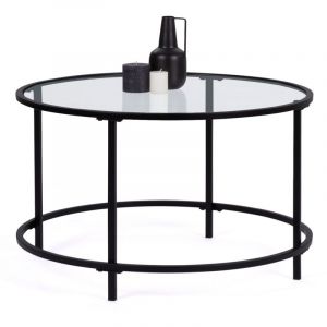 Image de Idmarket Table basse MERANO ronde 70 cm plateau en verre et pied m&eacute;tal