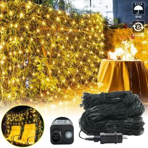 Filet Rideau Lumineux Extérieur 6 X 4m Guirlande Lumineuse Avec 8 Modes Pour Noël, Halloween, Jardin, Mariage, Blanc Chaud