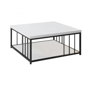 Table basse effet bois blanc noir 90x90 cm
