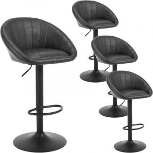 Woltu - Lot de 4 Tabouret de Bar Chaise de Bar Pivotante R&eacute;glable en Hauteur, Tabouret Cuisine en Similicuir Vintage et m&eacute;tal, Anthracite