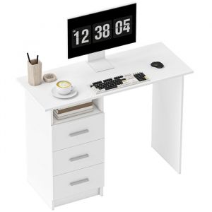 Homcom Bureau d'ordinateur - 3 tiroirs et &eacute;tag&egrave;re ouverte - style moderne - panneau de particules - 100 x 40 x 75 cm - blanc